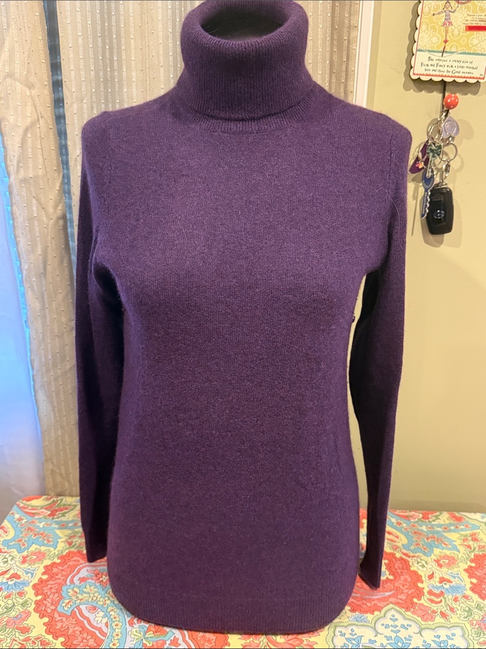 C  By Bloomingdale’s 2-Ply Cashmere Long Sleeve Turtleneck Sweater Purple Size S